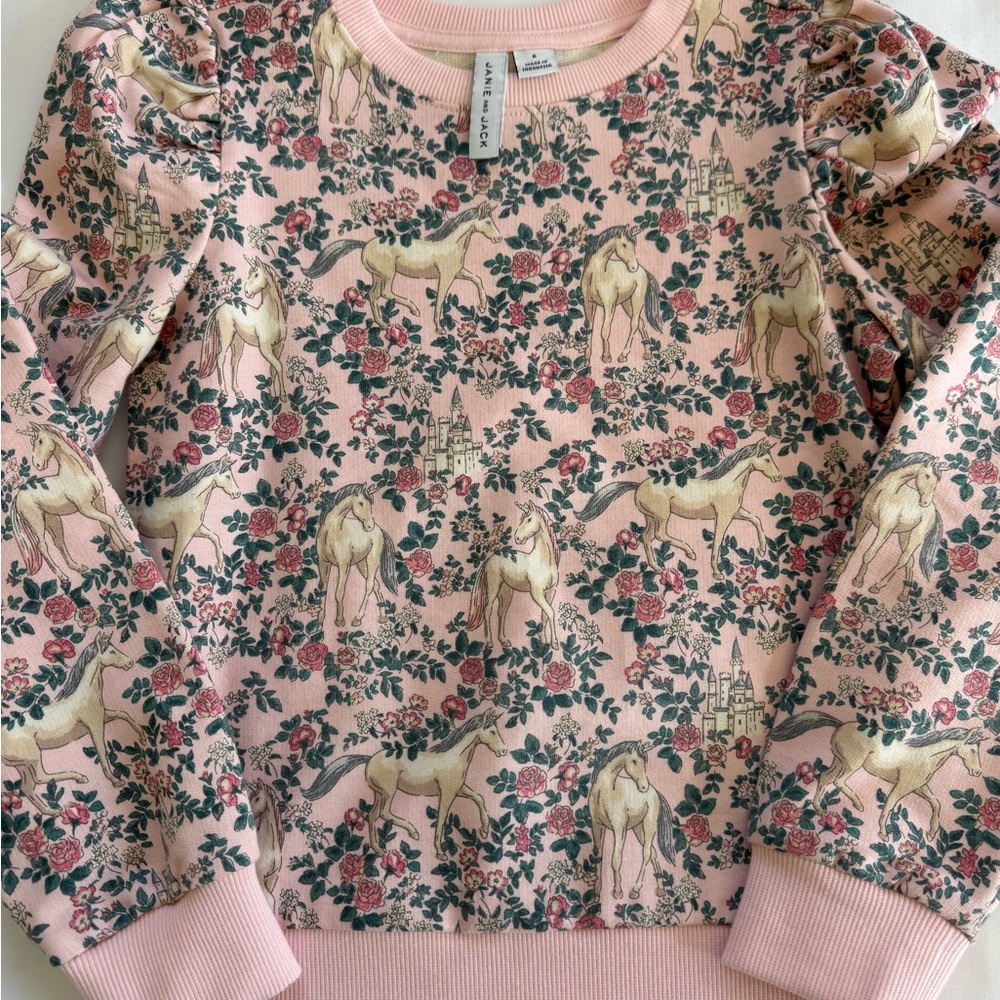 Janie and Jack Pink Unicorn Floral Sweatshirt | Girls Size 6